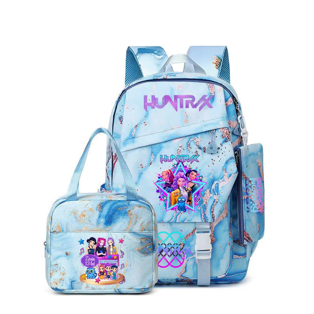 K-Pop Demon Hunter Girl Group Backpack Demon Boy Group Cartoon Anime Lunch Bag Pencil Case Three-Piece Set