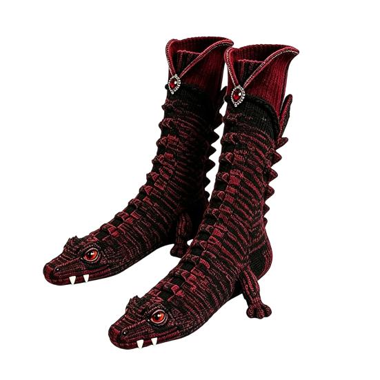 Warme Dicke Socken für kalte Nächte 1 Paar Winter Gestrickt Damen, Niedliches 3D Katzen-/Kürbis-/Geister-/Drachen-Design Lustige Halloween Damen Crew Socke, Gemütlich F black