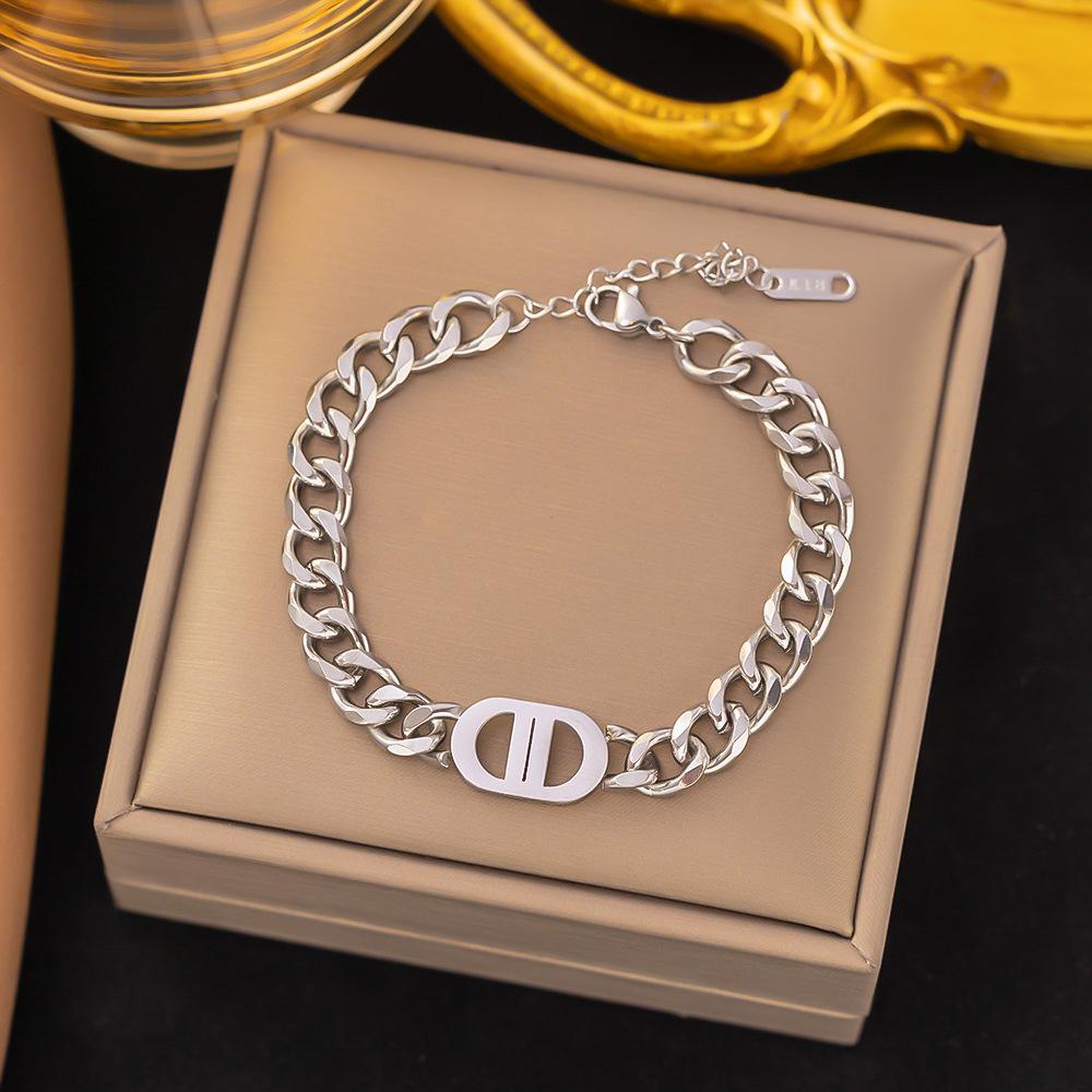 Gold Chunky Double D Titanium Steel Necklace - European & American Hip-Hop Style