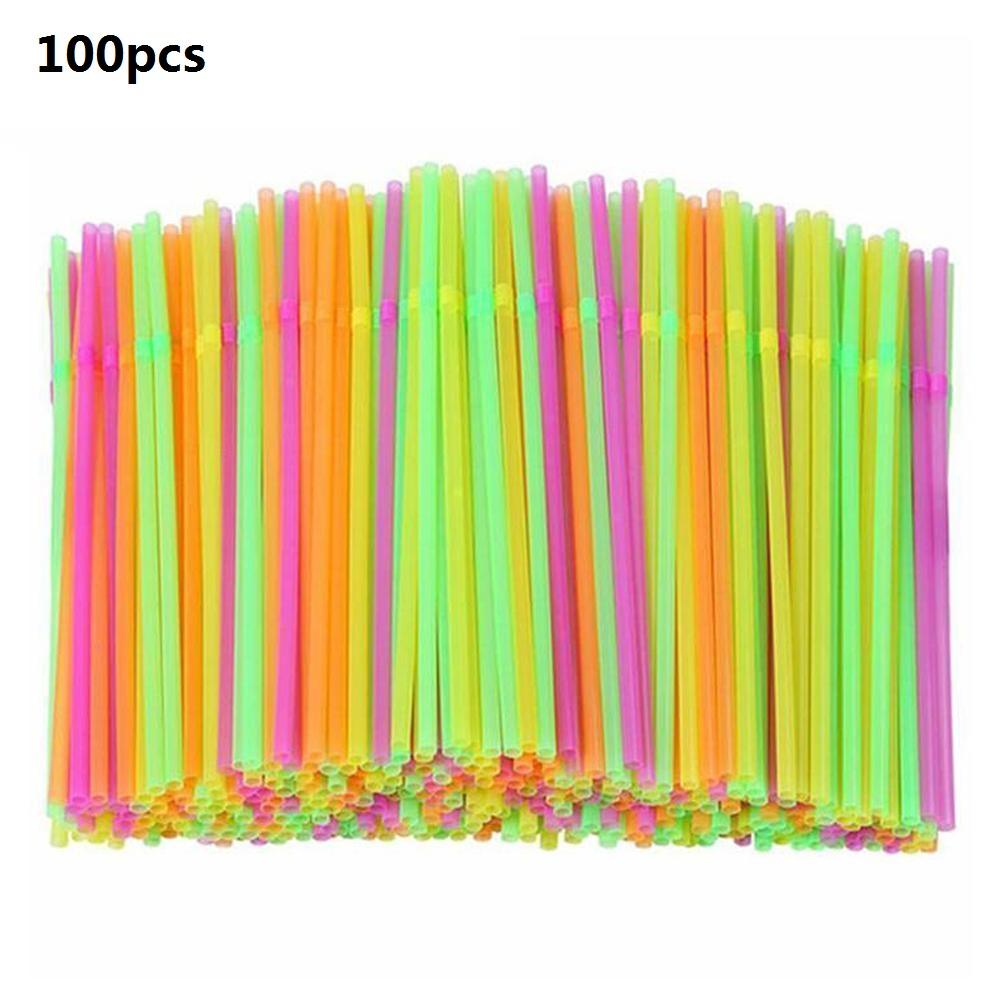 Colorful Disposable Plastic Curved Drinking Straws Reusable Flexible Plastic Drinking Straws Wedding Party Bar Drink Accessories