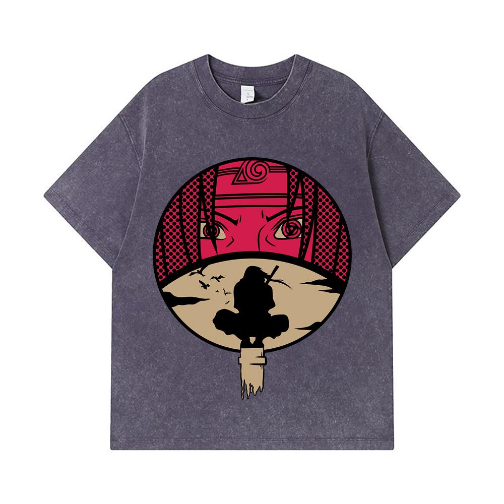 275 GSM Washed T-shirts 100% Cotton Naruto V8 Itachi Print Unisex Heavy Cotton T Shirt