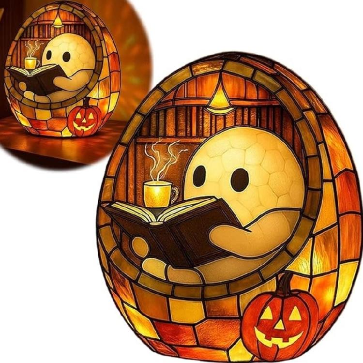 Halloween Ghostly Reading Book Statue With Warm LED Glows Resins Craft USB Desktop Light For Living Room Bedroom Decors