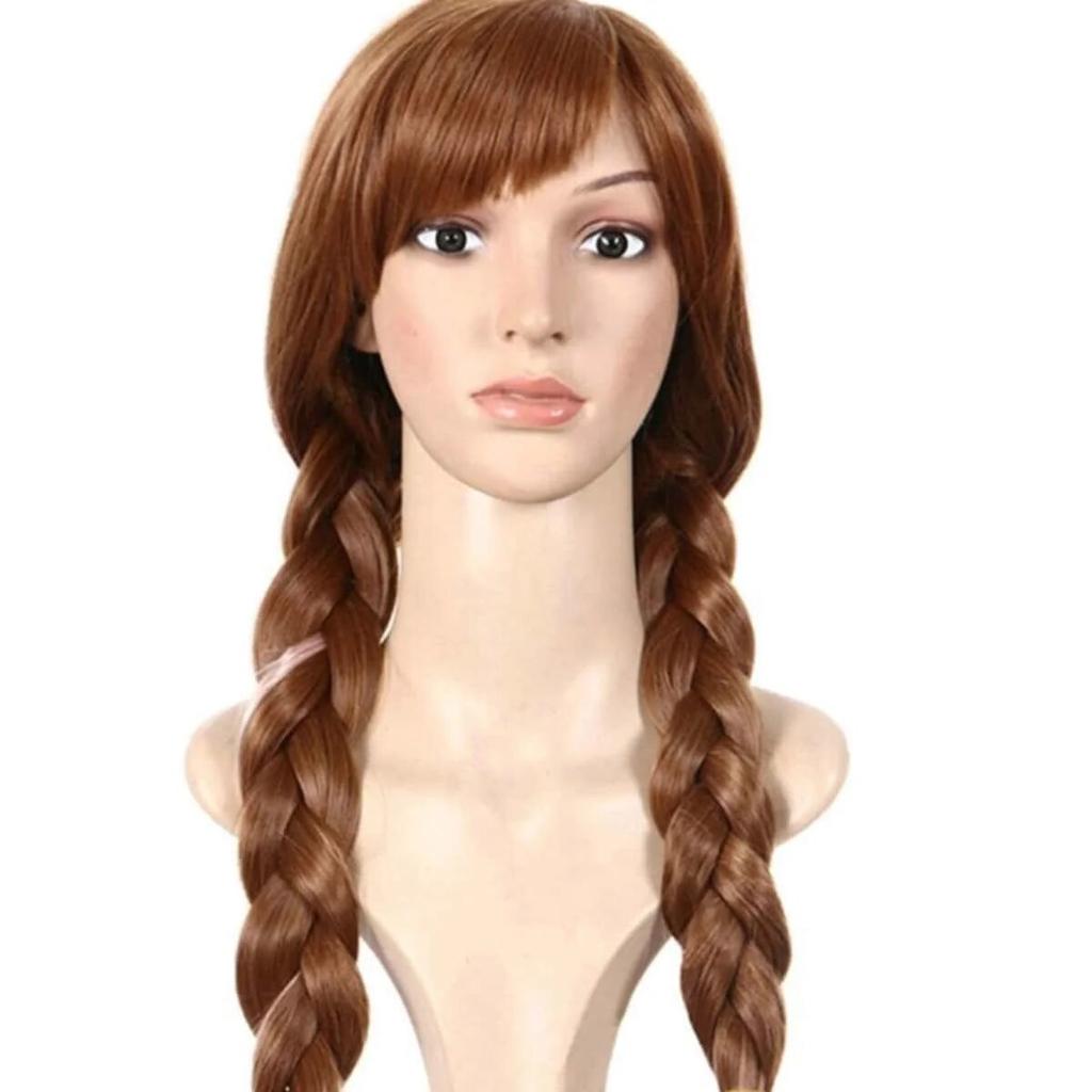 Princess Cosplay Wig for Women Braided Brown Frozen Anna Princess Cosplay Wig for Girls Braid Women's Wigs for Costume Halloween