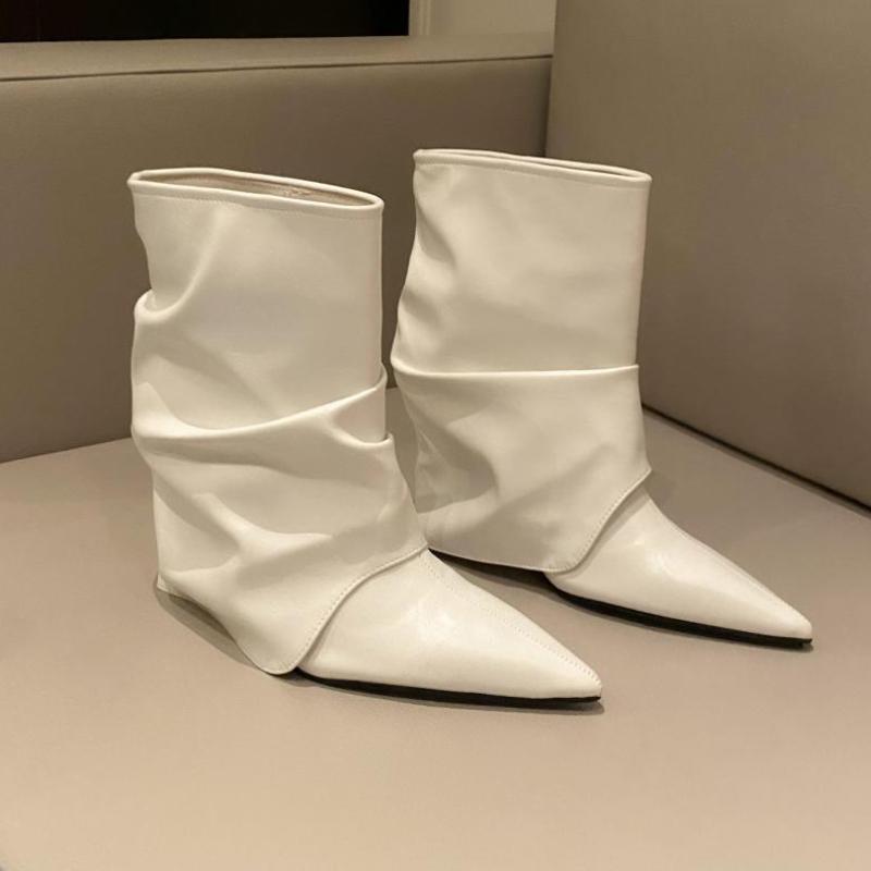 Designer Pointed Toe Women Ankle Boot Pleated Thin Heels Short Boots Street Style  Autumn Winter SEXY Fashion Women Boots