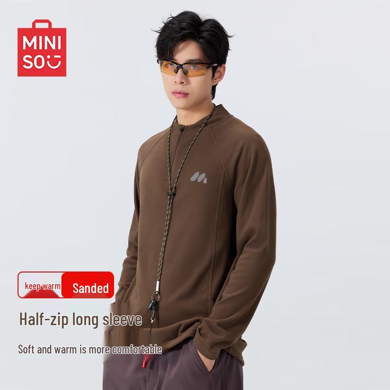 MINISO Men s Winter Trendy Half-Zip Fleece Lined Long-Sleeve T-Shirt 3XL