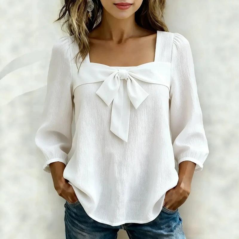 TIFICY Women's Fashion Casual Spring Autumn Solid Color Print Long Sleeve Square Collar Blouses & Shirts