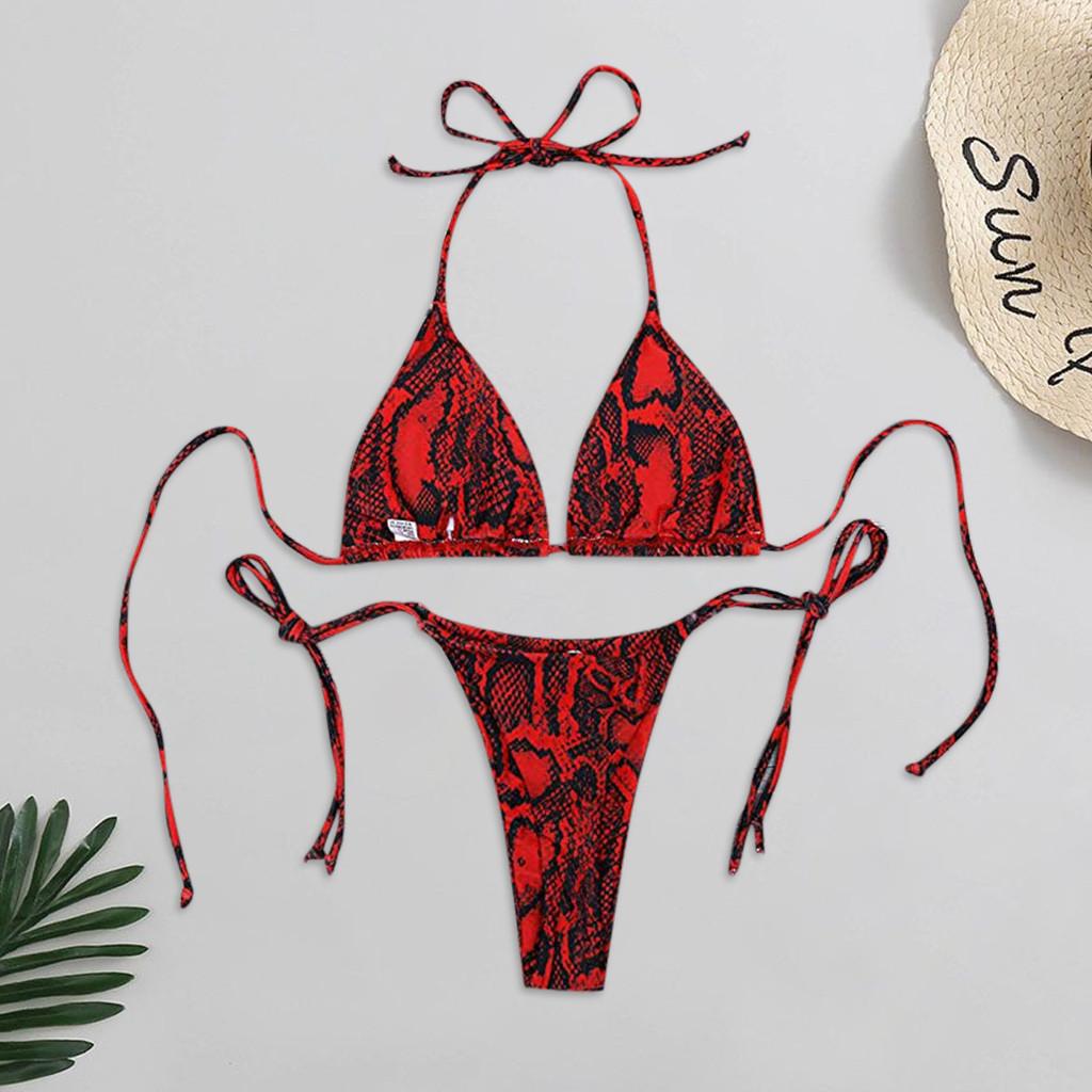 Costume da bagno due pezzi da donna con stampa sexy in pelle di serpente e sgambata alta