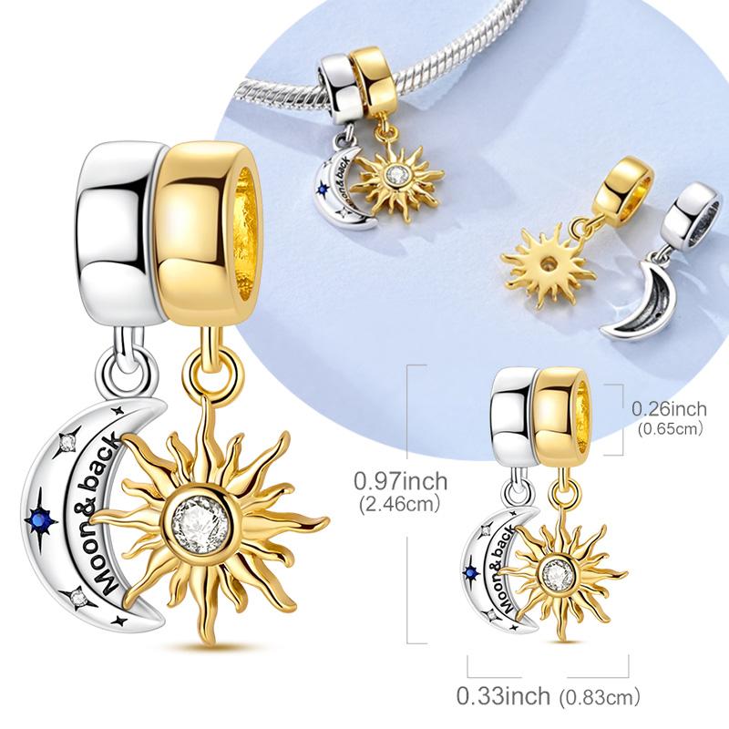 Original 925 Sterling Silver Charms Bead Gold Sun Moon Couple Pendant Fit Original Bracelet Necklace For Women DIY Jewelry Gift