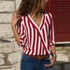Casual Loose V-neck Striped Chiffon Long-Sleeved Women's Pullover Shirt