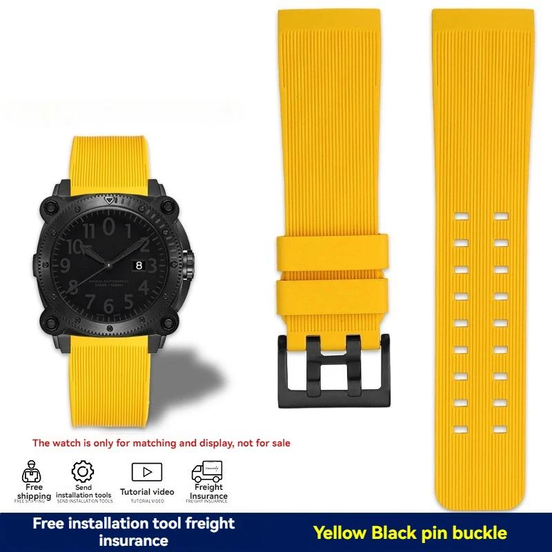 For Hamilton Khaki Deep Diving H78585333 H78505330 H78535380 Waterproof Watch Strap 24mm Rubber Strap Black Yellow Wristband