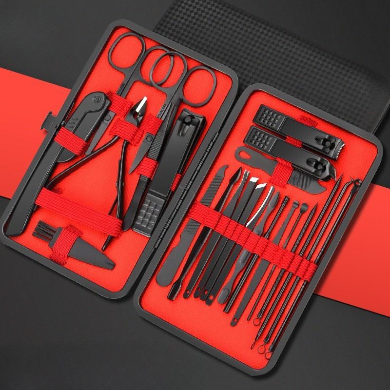 Portable Luxury Manicure Sets Pedicure Kits Bright Black Nail Clipper Set Personal Care Tools Eyebrow Scissors