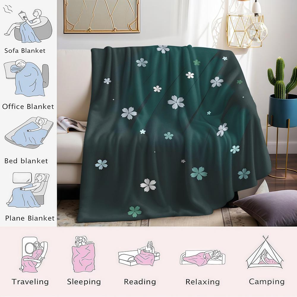 Jade Petal Drift Flannel Blanket Warm Soft Halloween Christmas Couch Warm Cozy Decorative Decor Gift for All Season