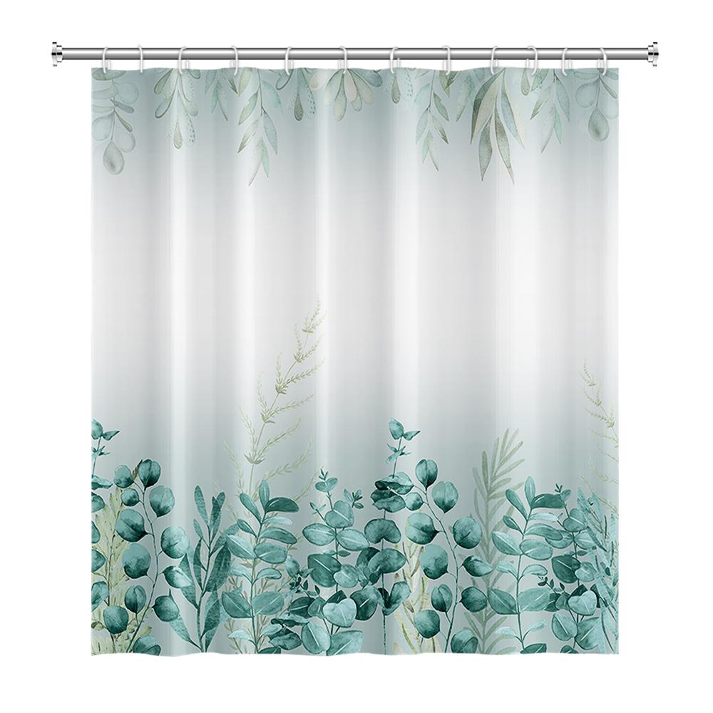 Tropical Greenery Leaf Shower Curtain Tulip Bathroom Curtain Romantic Refreshing Curtain Polyester Waterproof Bathroom Shower