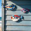 Kids Room Wall Accents 3Pcs Wooden Fish Art, Nautical Hanging Ornaments, Rustic Ocean Style Sea Life Ornaments Sculpture, Coastal Decorations