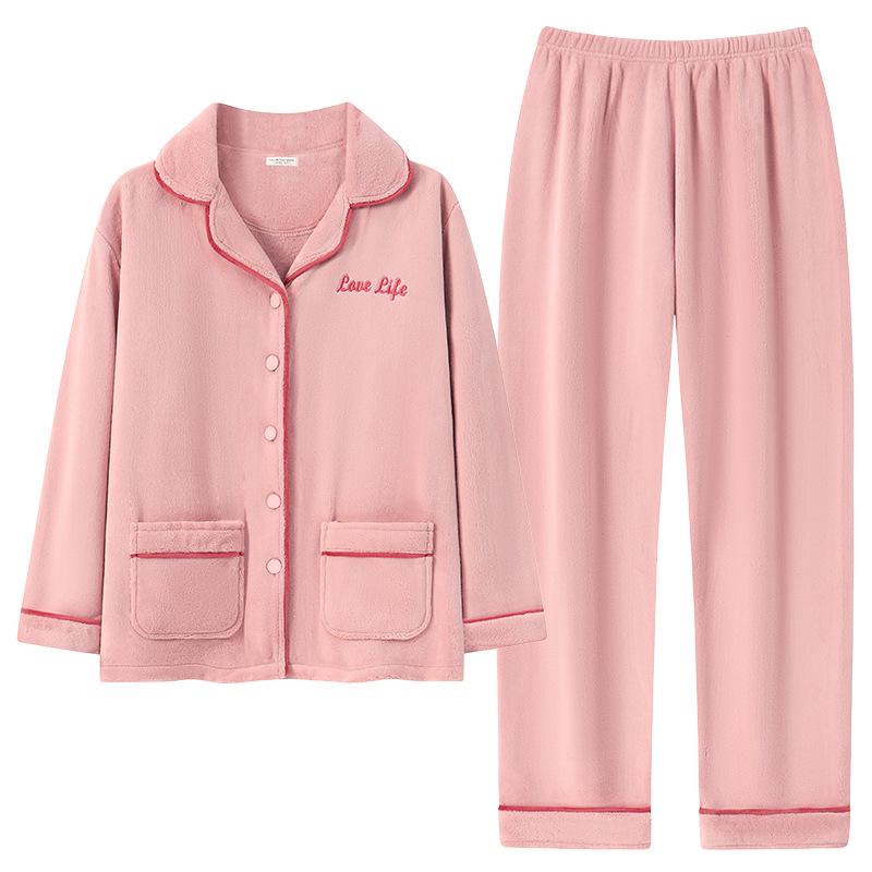 Anti-static Coral Fleece Women's Thick Winter Flannel Cardigan and Men's Autumn/Winter Homewear