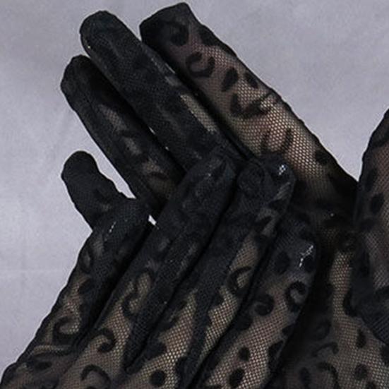 1 Paio Guanti da Sposa Trasparenti in Pizzo Sottile Stampa Leopardo Traforati Decorati Arricciati Vintage Traspiranti Guanti da Ballo per Appuntamenti