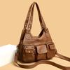 Women Casual Multiple Pockets Tote Bag Lady Large Capacity Shoulder Crossbody Bag for Women Vintage Soft Leather Travel Bag