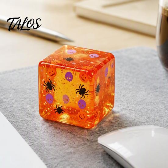 Anxiety Relief Gadget Halloween Stress Cube Sensory Toy, Squeeze Toy with Pumpkin Skull Spider Pattern, Clear Party Favors