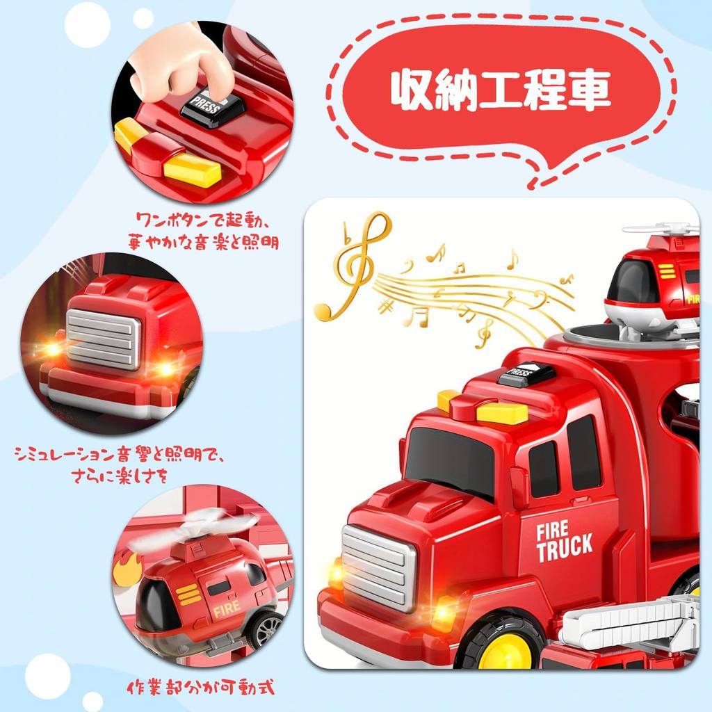 VIXA Luxury Car Multifunctional Carrier Toy with Sound and Light Construction Fire and Large Storage Car Durable ABS Ages and Perfect Gift for Boys