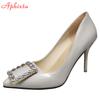 Fashion Aphixta New 10cm Thin Heels Shoes Women Pumps Wedding Party Official Leisure Crystals Luxury Buckle Black Super Big Szie 48