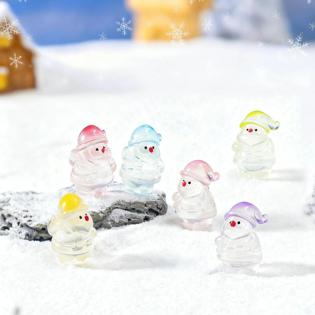 10/20Pcs Glow In Dark Santa Claus Figurines Luminous Mini Resin Christmas Decor For Xmas Tree Fairy Garden Holiday Gift