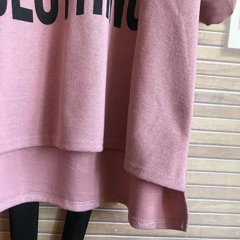 Frühling und Herbst Plus Size Damen Loose Pullover Mittellanges, dickes, langärmliges T-Shirt mit Buchstabendruck