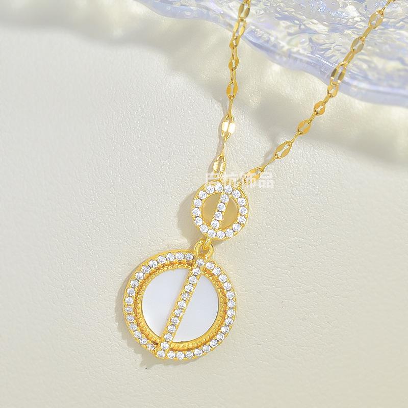 Xiulu Double Ring Necklace Women'S High Sense Versatile Personality Round Micro-Inlaid Pendant Collarbone Chain