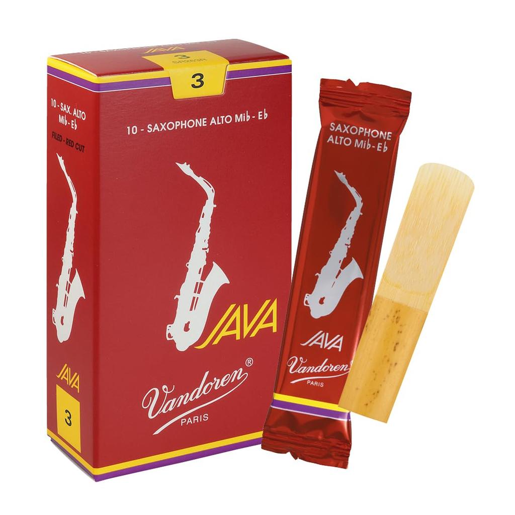 Vandoren Alto Saxophone Reeds Java Filed Red Cut Strength 3 Box of 10 Premium French Cane for Jazz Players Flexible Rich Tone