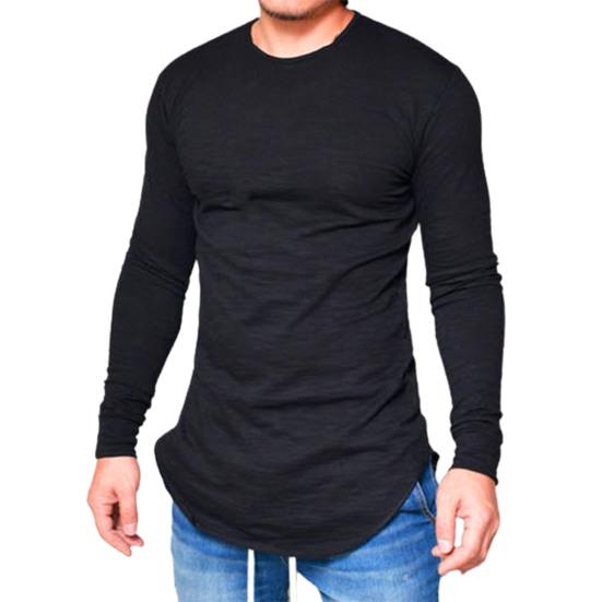 Herren T-Shirt Einfarbige Unregelmäßiger Saum Frühling Herbst Rundhalsausschnitt Langes Hemd für den täglichen Gebrauch