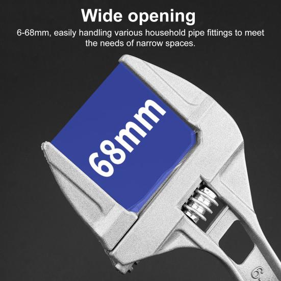 Adjustable Wrench Precision Scale Markings Extra-Wide 68mm Mouth Opening Compact Size Short Handle Wrench Home Repair Tool