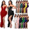 European and American Women's New Strapless Sequin Feather Dress, French Dress, High-end Elegant Long Dress