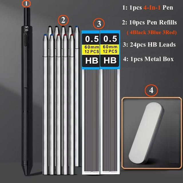 4 In 1 Multicolor Metal Ballpoint Pens 3 Colors Ball Pen 1 Mechanical Pencil For School Office Writing Supplies Stationery