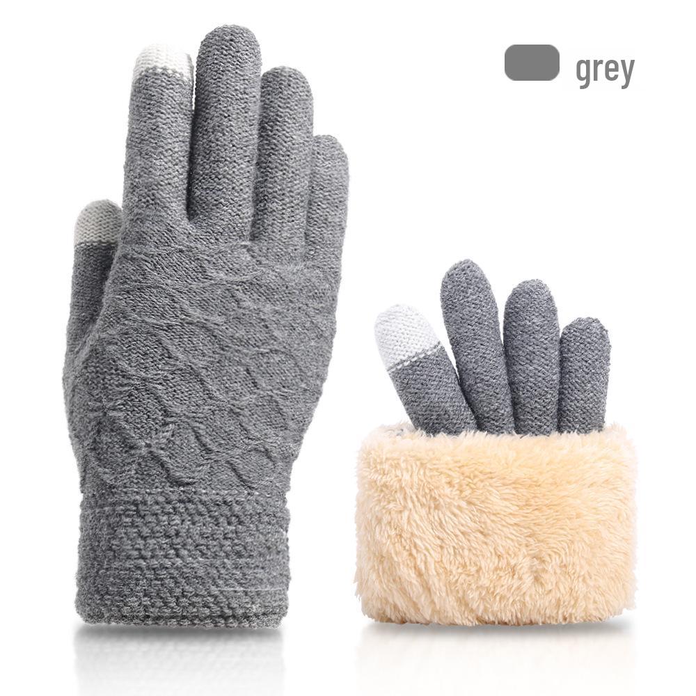 Men's Winter Touchscreen Wool Knit Gloves - Thickened Velvet Lining for Outdoor Cold Protection