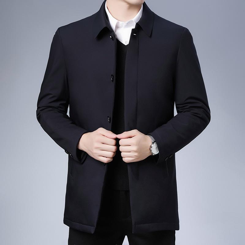 

Новая куртка мужская деловая пуховая куртка 2025 зима уличная универсальная с лацканами однотонная модная повседневная утепленная одежда 195 синий