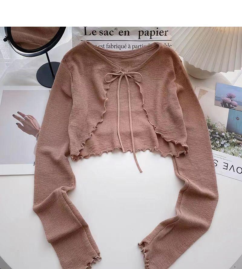 Cardigan Curto de Malha de Seda Gelada Feminino com Saia Camisola e Xale Pequeno - Proteção Solar Leve de Verão