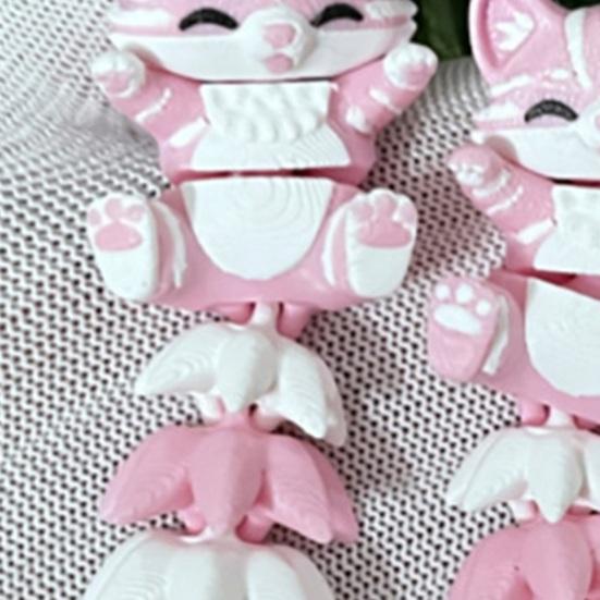 Keychain Cartoon Cat Fox Design with Metal Ring Keychain Pendant 3D Printed Movable Joints Flexible Body
