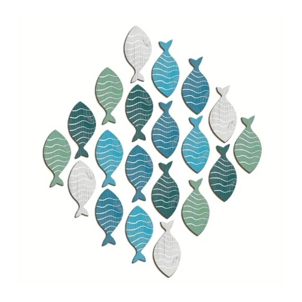 20pcs Wall Art Coastal Beach Fish Pendant Wooden Ocean Animal Signs  Summer Outdoor