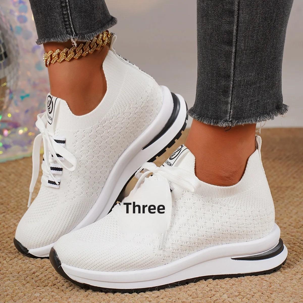 

Женские повседневные слипоны, летний новый стиль, увеличивающие рост, противоскользящие, на толстом каблуке, верх из летучей трикотажной сетки, резиновая подошва 43 белый