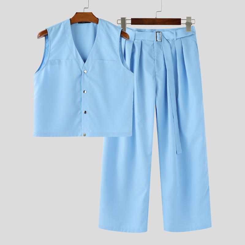 INCERUN Two Pieces Men Sleeveless Waistcoat and Long Suit Pants Trousers Casual Sets