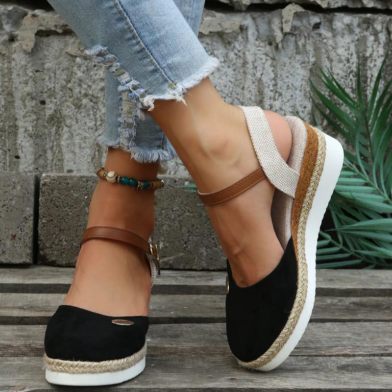 Sommer Damen Leinen Uni 6cm Keilsandalen Bohemian Handarbeit Damen Lässig Bequem Espadrilles Plateau Pumps Schuhe