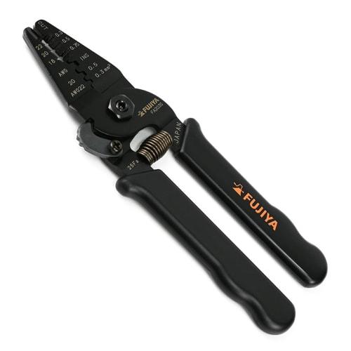 Fujiya FA203S Mini Precision Electrical Pliers for Faston Terminals, 0.3mm?/0.5mm?/20AWG/22AWG, Size Labeled on Both Sides, with Stripping and Cutting