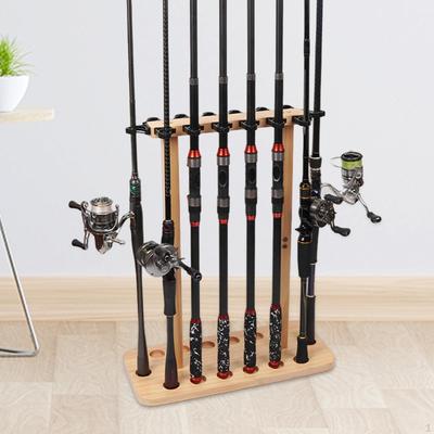 Fishing Rod Holder Wood Ornament 14 Rack Floor Stand for Garage Easy Installation Versatile