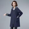 Spring Fall Women Jacket Hooded Long Sleeves Drawstring Plus Size Pockets Zipper Closure Windbreaker Mid Length Solid Color Big Pockets Windproof Warm