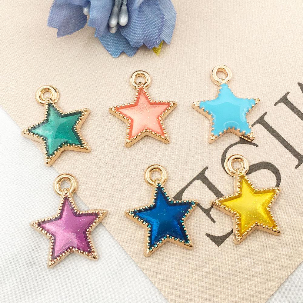 Pendentif Lune Ciel Étoilé: Étoile à cinq branches et goutte d'huile en alliage pour bijoux DIY boucles d'oreilles et collier