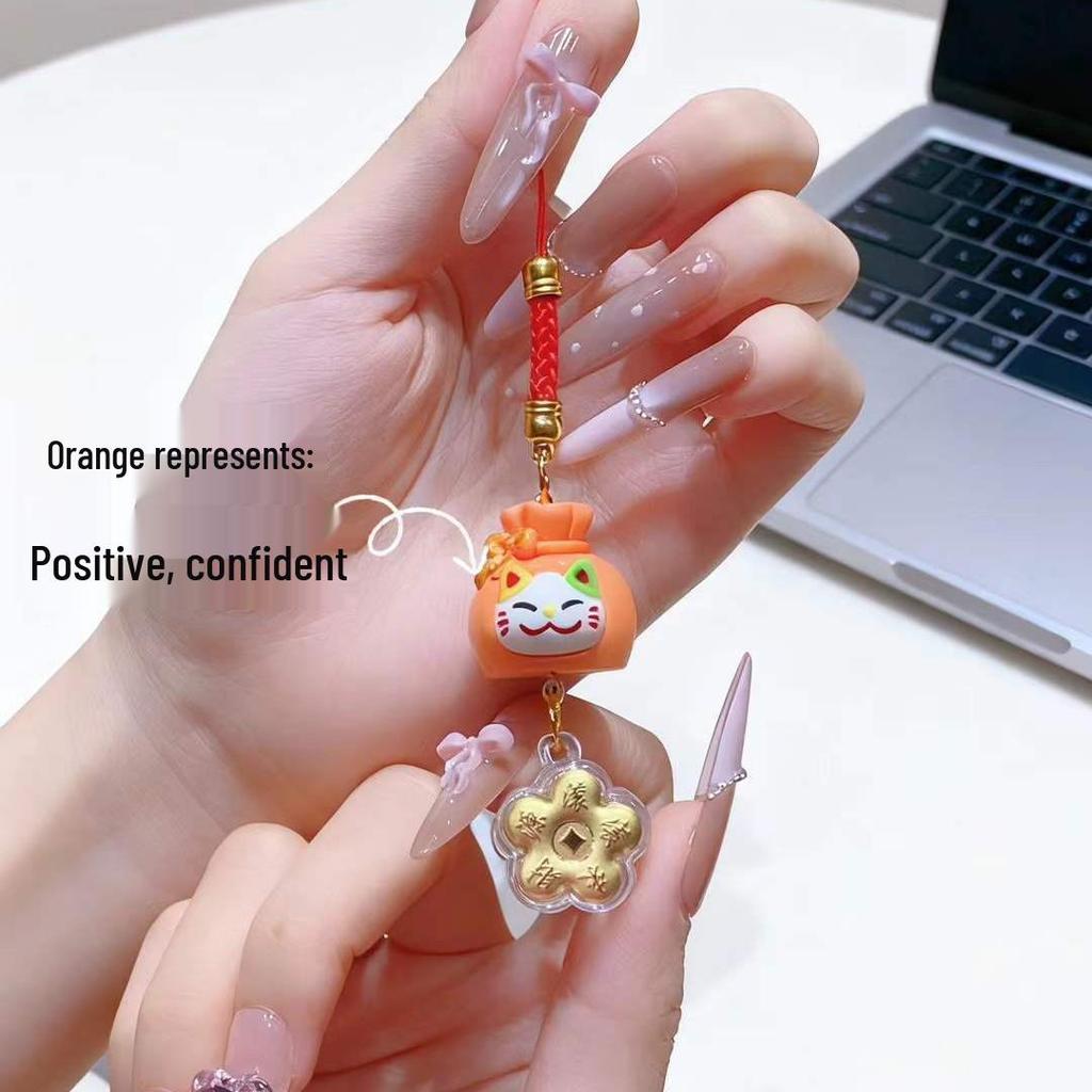 Golden Lucky Cat Keychain & Phone Lanyard - Cute Cartoon Bell Charm for Women's Accessories