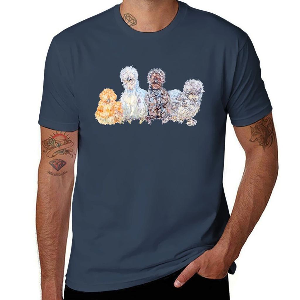 Silkie Chicken Huddle Tshirt Minimalist Plain Crew Neck Tshirt