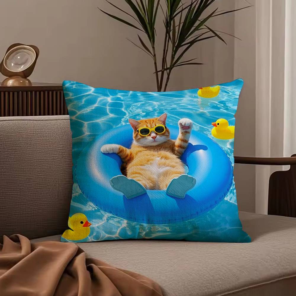 Funny Anime Cat&Dog Pillow Case Anti-dustmite Pillowcase Invisible Zipper Silky Short Plush Sofa Cushion Cover