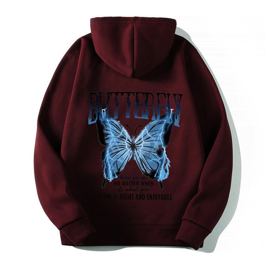 2025 European and American new letter fashion multi-color butterfly casual hooded fleece sweater
