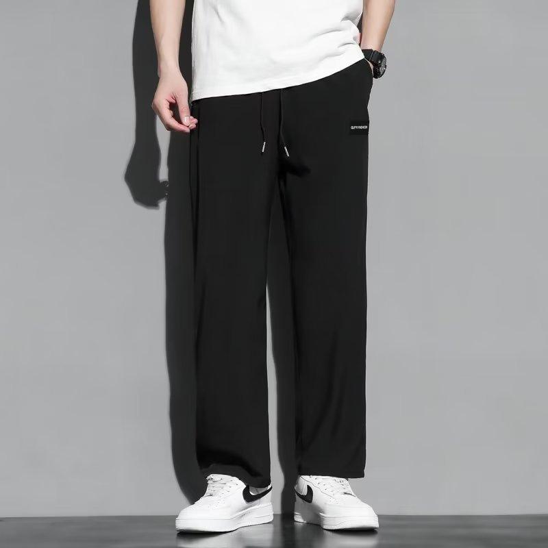 

Ice silk pants men s summer thin loose straight down elastic waist sports casual trousers M
