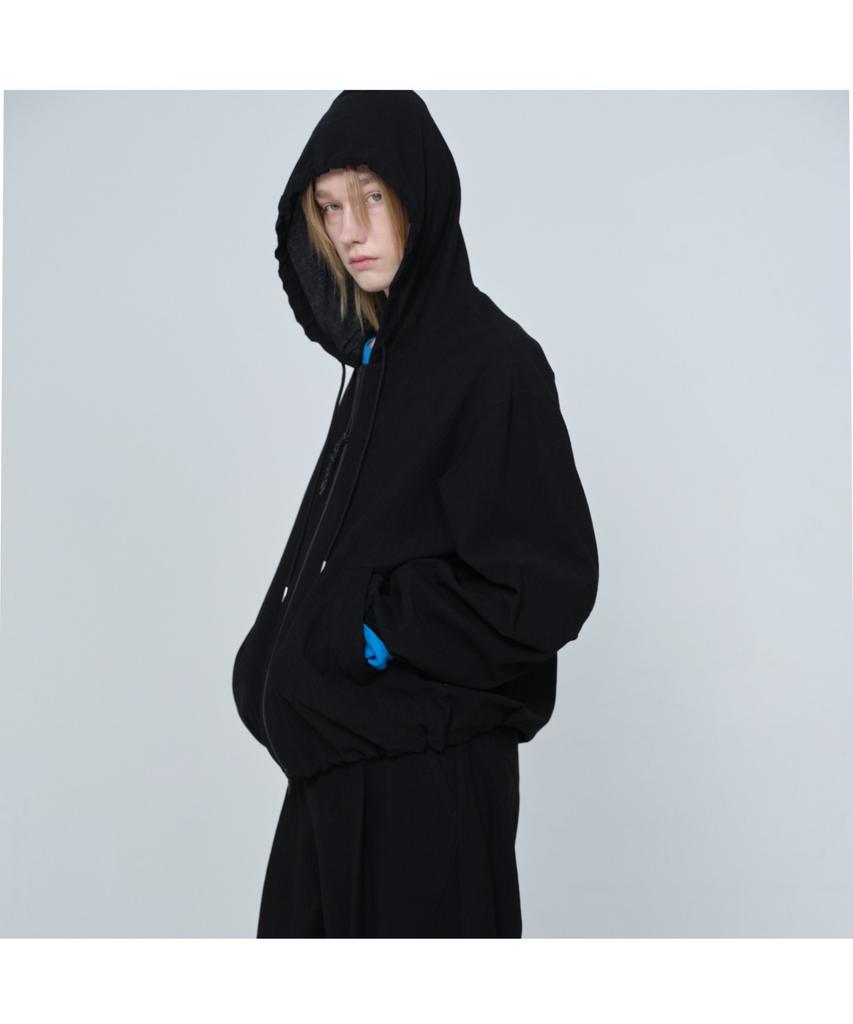 Customellow [Online Only] Black Crinkled Hood Zip Jacket Cquam26211Bkx